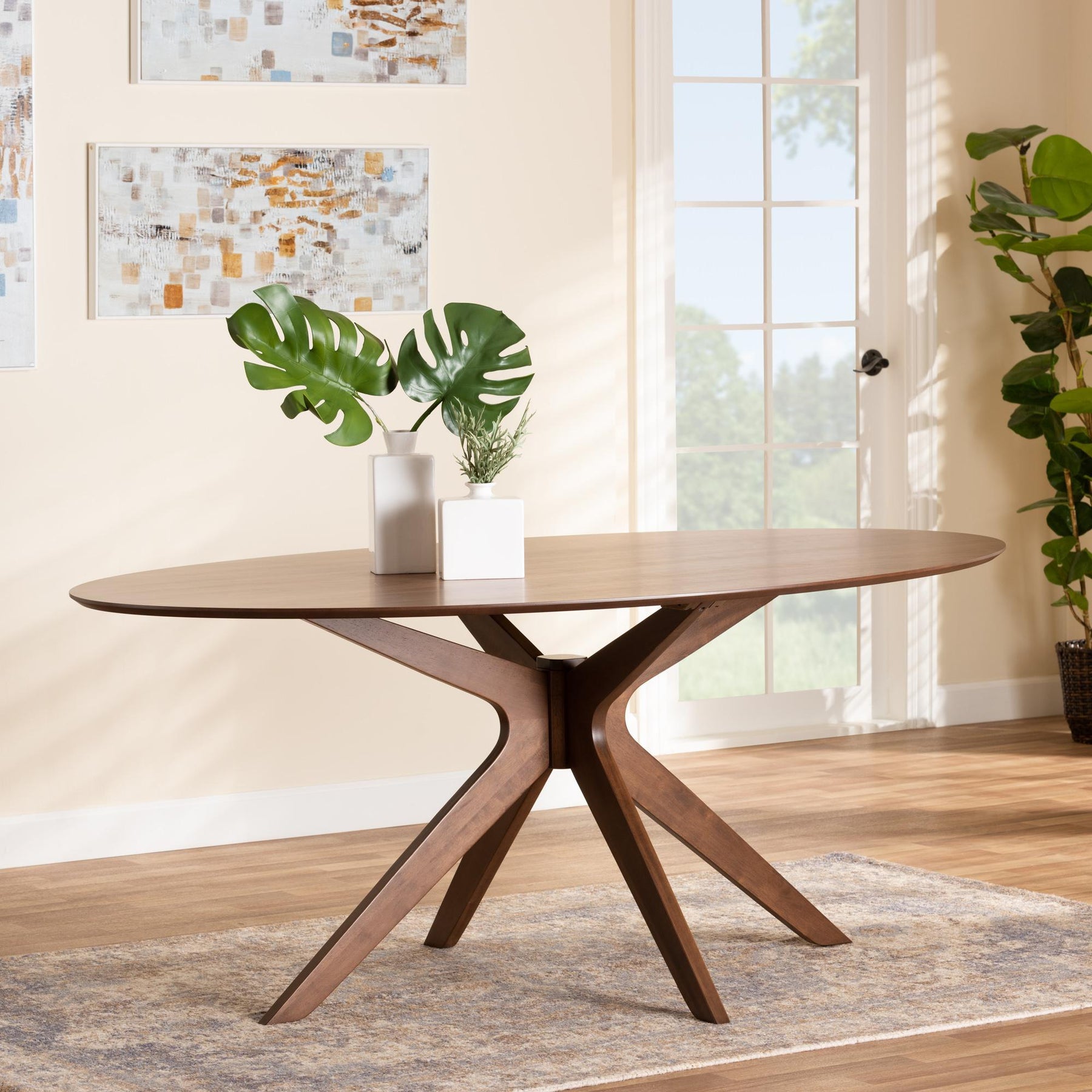 Baxton Studio Monte Mid-Century Modern Walnut Brown Finished Wood 71-Inch Oval Dining Table - Monte-Walnut-Oval-DT
