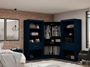 Manhattan Comfort Mulberry Open 3 Sectional Modern Wardrobe Corner Closet with 4 Drawers - Set of 3 in Tatiana Midnight Blue