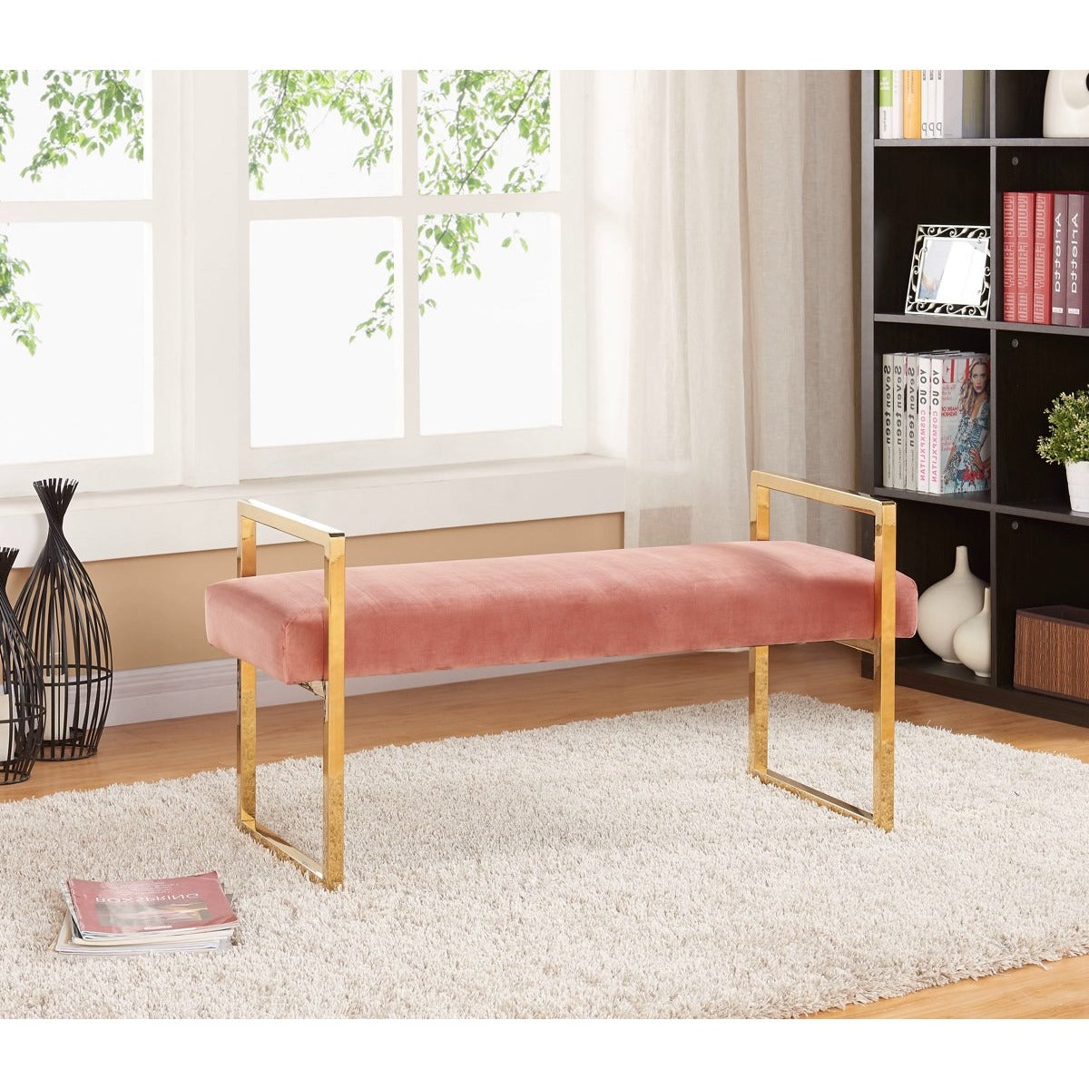 Meridian Furniture Olivia Pink Velvet Bench-Minimal & Modern