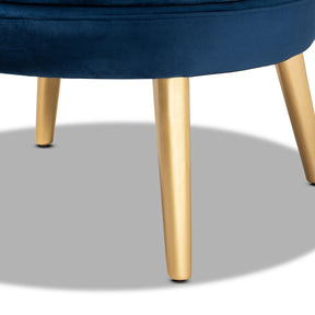 Baxton Studio Baptiste Glam and Luxe Navy Blue Velvet Fabric Upholstered and Gold Finished Wood Accent Chair