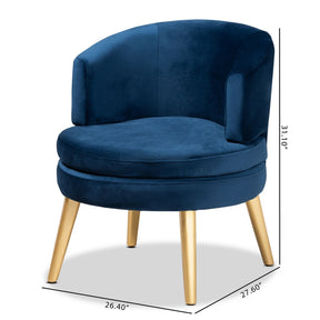 Baxton Studio Baptiste Glam and Luxe Navy Blue Velvet Fabric Upholstered and Gold Finished Wood Accent Chair