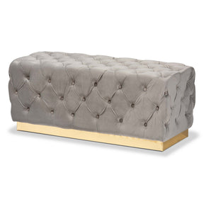 Baxton Studio Corrine Glam and Luxe Grey Velvet Fabric Upholstered and Gold PU Leather Ottoman Baxton Studio-ottomans-Minimal And Modern - 1