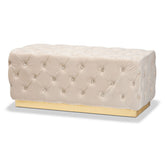 Baxton Studio Corrine Glam and Luxe Beige Velvet Fabric Upholstered and Gold PU Leather Ottoman Baxton Studio-ottomans-Minimal And Modern - 1