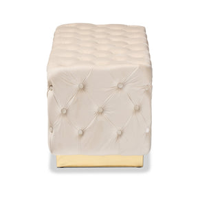 Baxton Studio Corrine Glam and Luxe Beige Velvet Fabric Upholstered and Gold PU Leather Ottoman