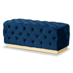 Baxton Studio Corrine Glam and Luxe Navy Blue Velvet Fabric Upholstered and Gold PU Leather Ottoman Baxton Studio-ottomans-Minimal And Modern - 1