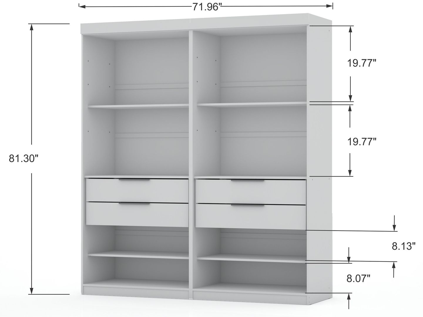 Manhattan Comfort Mulberry Open 2 Sectional Modern Wardrobe Closet with 4 Drawers - Set of 2 in White