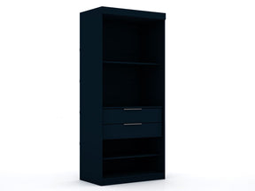 Manhattan Comfort Mulberry Open 2 Sectional Modern Wardrobe Closet with 4 Drawers - Set of 2 in Tatiana Midnight Blue