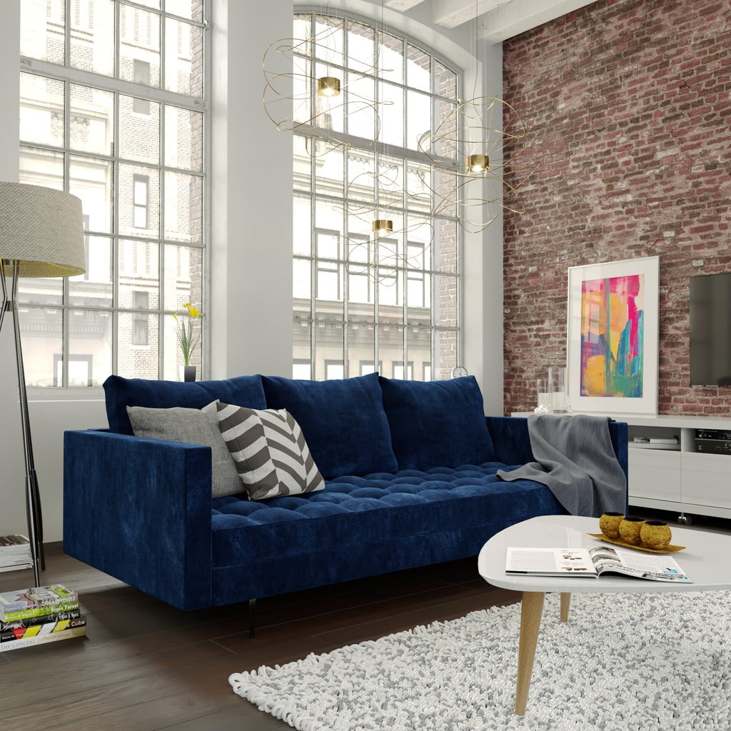 Manhattan Comfort  Granville 3-Seat Sapphire Velvet Sofa