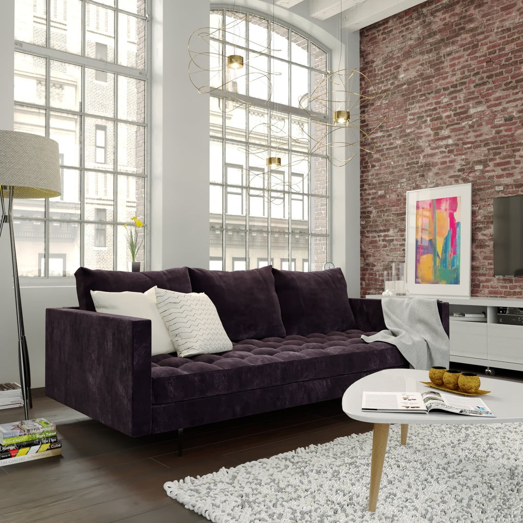 Manhattan Comfort  Granville 3-Seat Purple Velvet  Sofa