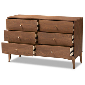 Baxton Studio Landis Mid-Century Modern Ash Walnut Finished Wood 6-Drawer Dresser - MG9002-Ash Walnut-6DW-Dresser