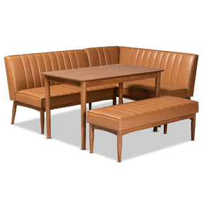 Baxton Studio Daymond Mid-Century Modern Tan Faux Leather Upholstered And Walnut Brown Finished Wood 4-Piece Dining Nook Set - BBT8051.12-Tan/Walnut-4PC Dining Nook Set