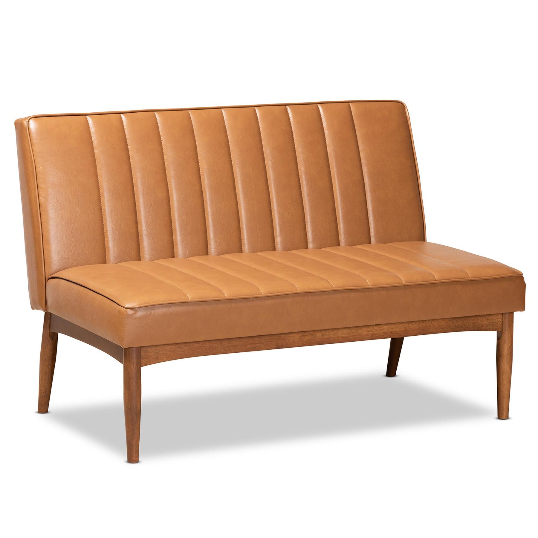 Baxton Studio Daymond Mid-Century Modern Tan Faux Leather Upholstered And Walnut Brown Finished Wood 2-Piece Dining Nook Banquette Set - BBT8051.12-Tan/Walnut-2PC SF Bench