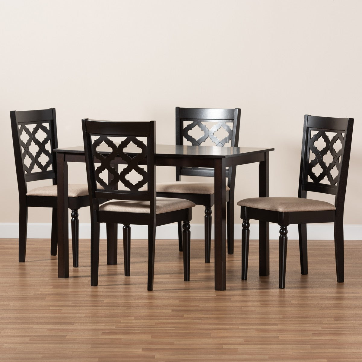 Baxton Studio Ramiro Modern and Contemporary Sand Fabric Upholstered and Dark Brown Finished Wood 5-Piece Dining Set