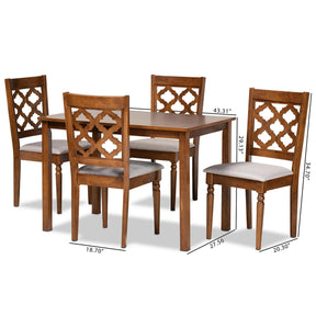Baxton Studio Ramiro Modern and Contemporary Grey Fabric Upholstered and Walnut Brown Finished Wood 5-Piece Dining Set
