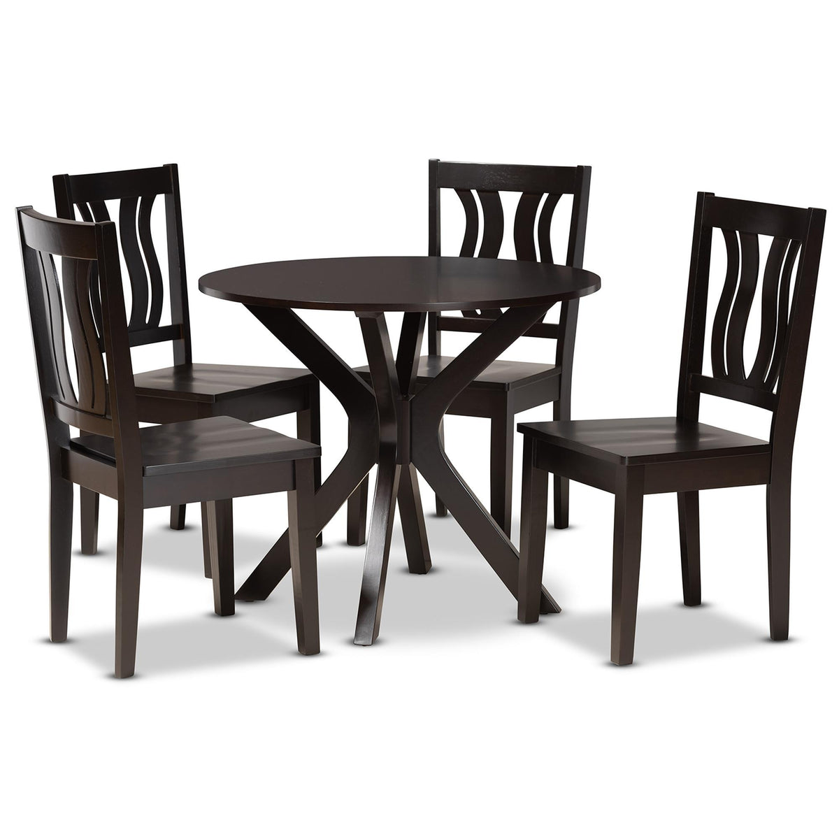 Baxton Studio Mare Modern And Contemporary Transitional Dark Brown Finished Wood 5-Piece Dining Set - Mare-Dark Brown-5PC Dining Set