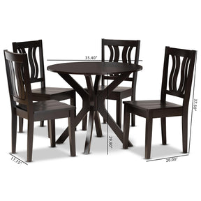 Baxton Studio Mare Modern And Contemporary Transitional Dark Brown Finished Wood 5-Piece Dining Set - Mare-Dark Brown-5PC Dining Set