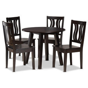 Baxton Studio Anesa Modern And Contemporary Transitional Dark Brown Finished Wood 5-Piece Dining Set - Anesa-Dark Brown-5PC Dining Set