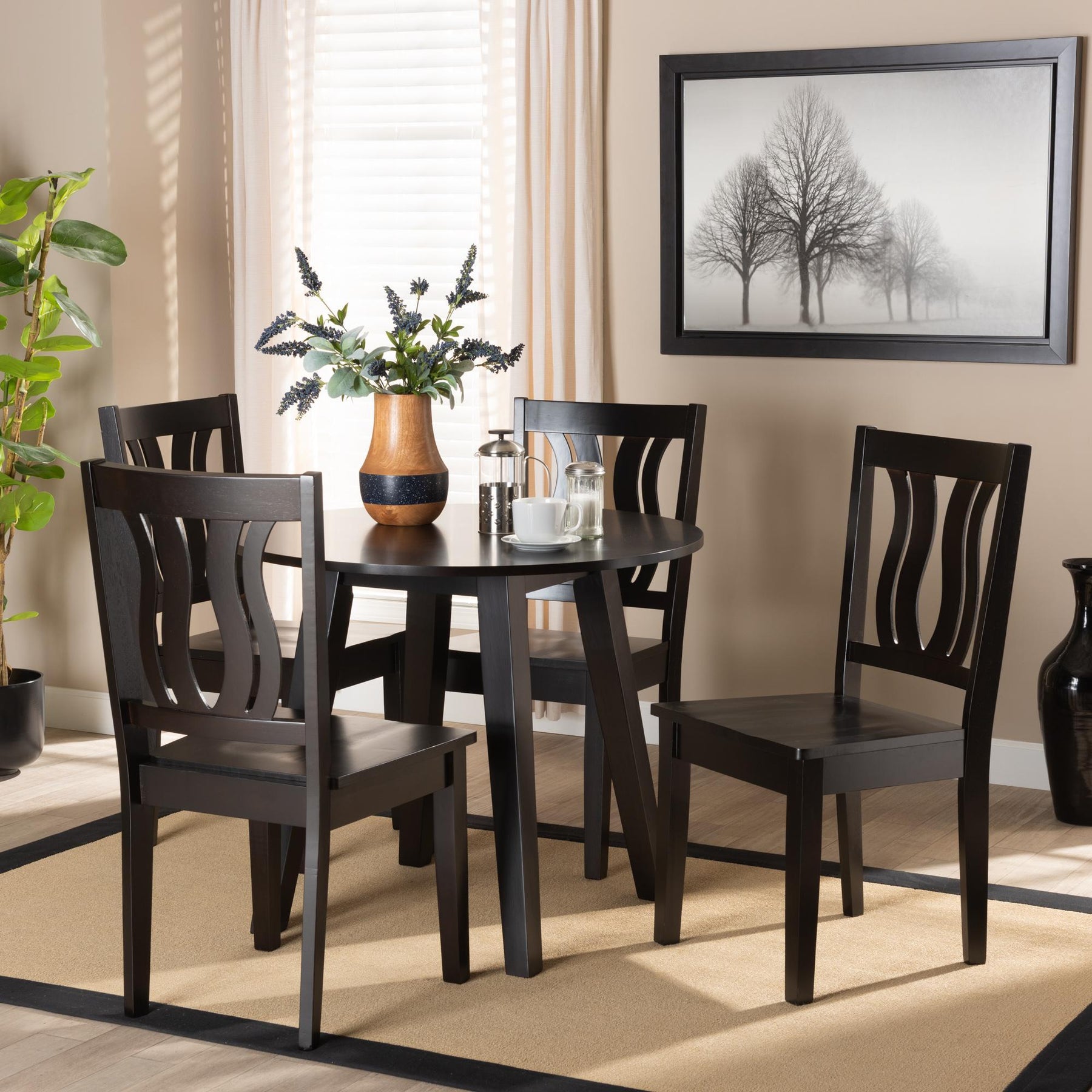 Baxton Studio Anesa Modern And Contemporary Transitional Dark Brown Finished Wood 5-Piece Dining Set - Anesa-Dark Brown-5PC Dining Set