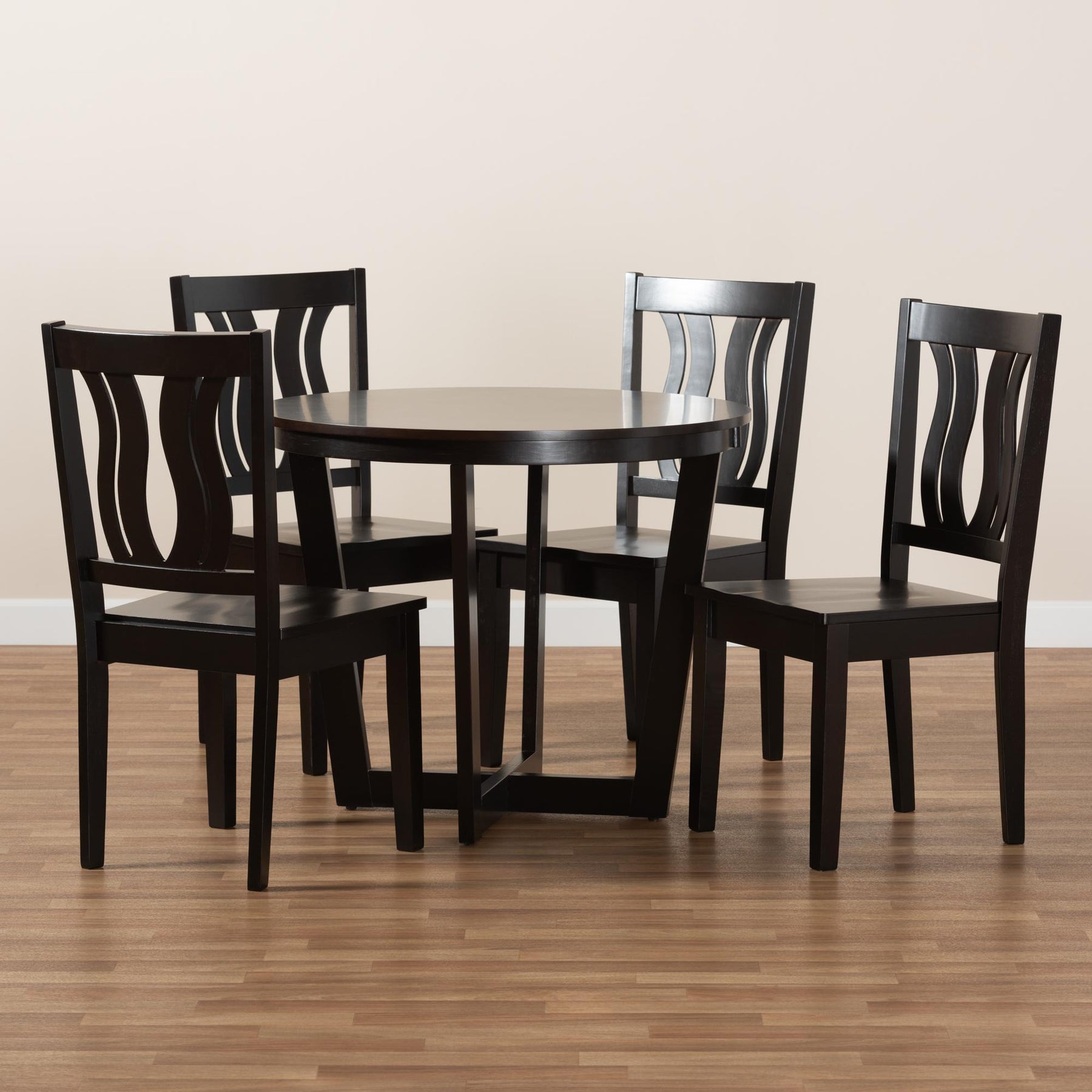 Baxton Studio Elodia Modern And Contemporary Transitional Dark Brown Finished Wood 5-Piece Dining Set - Elodia-Dark Brown-5PC Dining Set