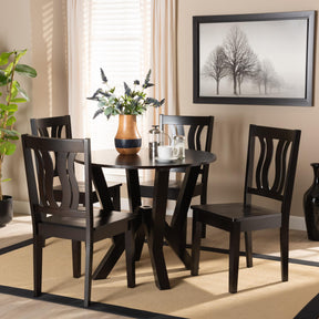 Baxton Studio Noelia Modern And Contemporary Transitional Dark Brown Finished Wood 5-Piece Dining Set - Noelia-Dark Brown-5PC Dining Set