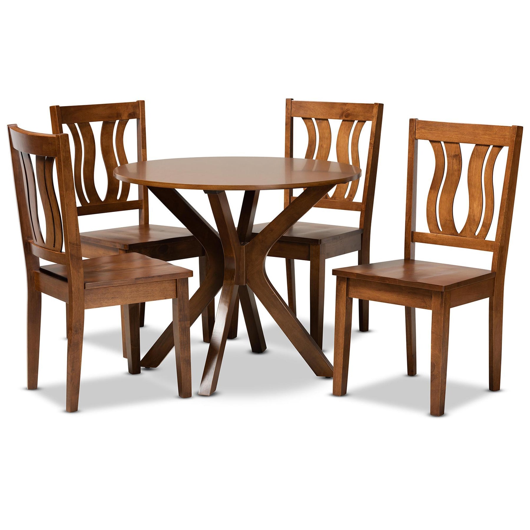 Baxton Studio Mare Modern And Contemporary Transitional Walnut Brown Finished Wood 5-Piece Dining Set - Mare-Walnut-5PC Dining Set