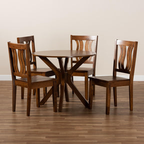 Baxton Studio Mare Modern And Contemporary Transitional Walnut Brown Finished Wood 5-Piece Dining Set - Mare-Walnut-5PC Dining Set
