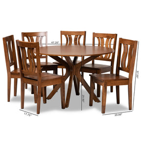 Baxton Studio Mare Modern And Contemporary Transitional Walnut Brown Finished Wood 7-Piece Dining Set - Mare-Walnut-7PC Dining Set