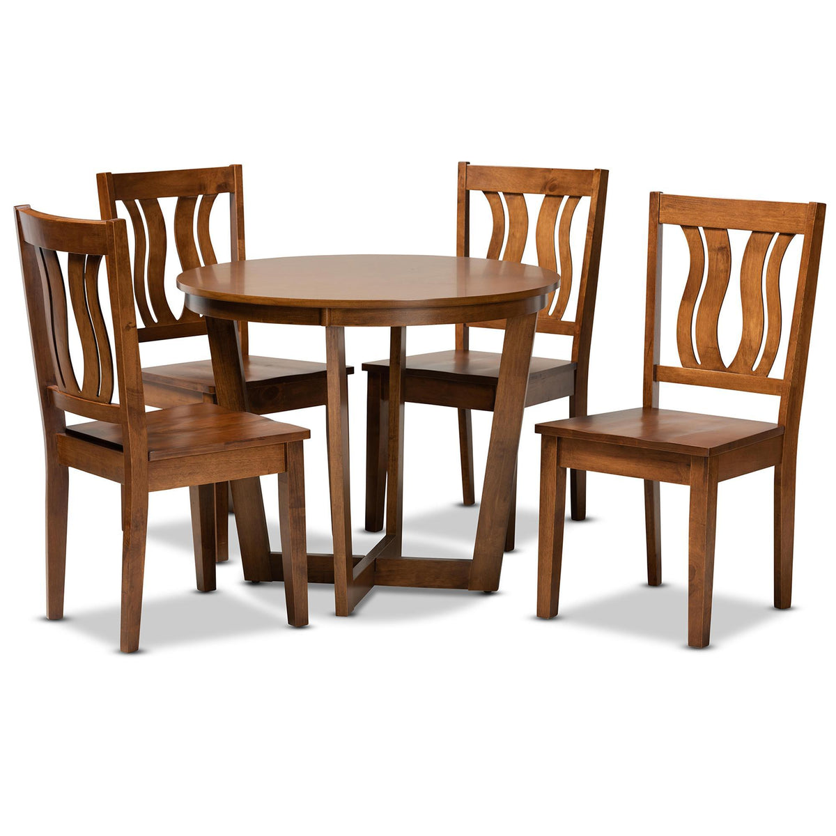 Baxton Studio Elodia Modern And Contemporary Transitional Walnut Brown Finished Wood 5-Piece Dining Set - Elodia-Walnut-5PC Dining Set