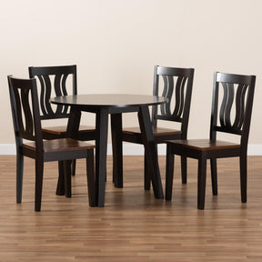 Baxton Studio Anesa Modern And Contemporary Transitional Two-Tone Dark Brown And Walnut Brown Finished Wood 5-Piece Dining Set - Anesa-Dark Brown/Walnut-5PC Dining Set