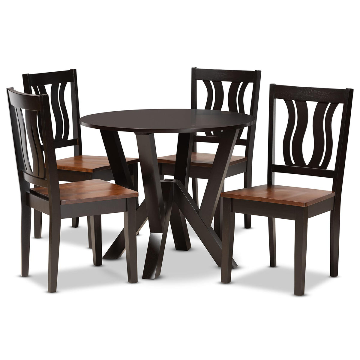 Baxton Studio Noelia Modern And Contemporary Transitional Two-Tone Dark Brown And Walnut Brown Finished Wood 5-Piece Dining Set - Noelia-Dark Brown/Walnut-5PC Dining Set