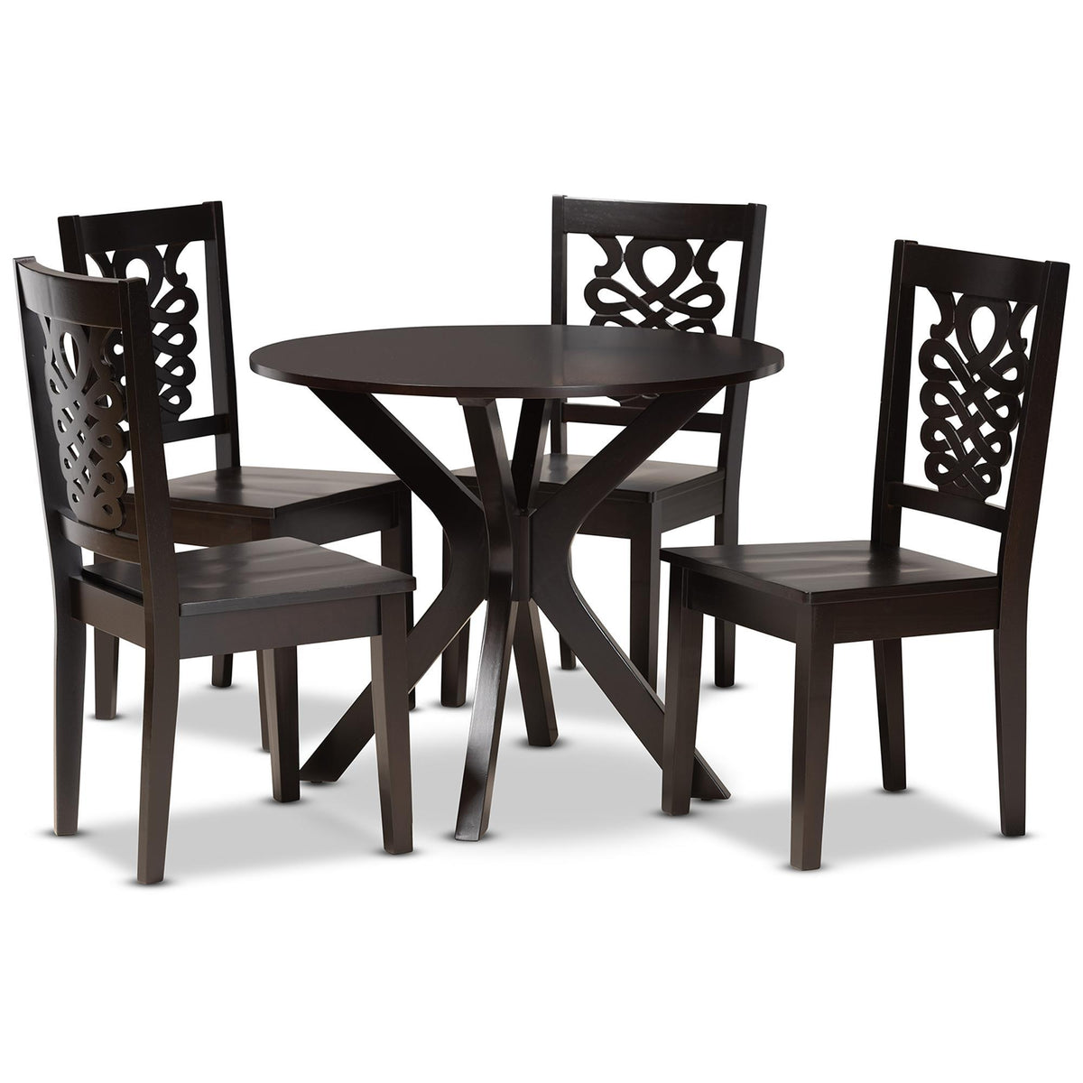 Baxton Studio Liese Modern And Contemporary Transitional Dark Brown Finished Wood 5-Piece Dining Set - Liese-Dark Brown-5PC Dining Set