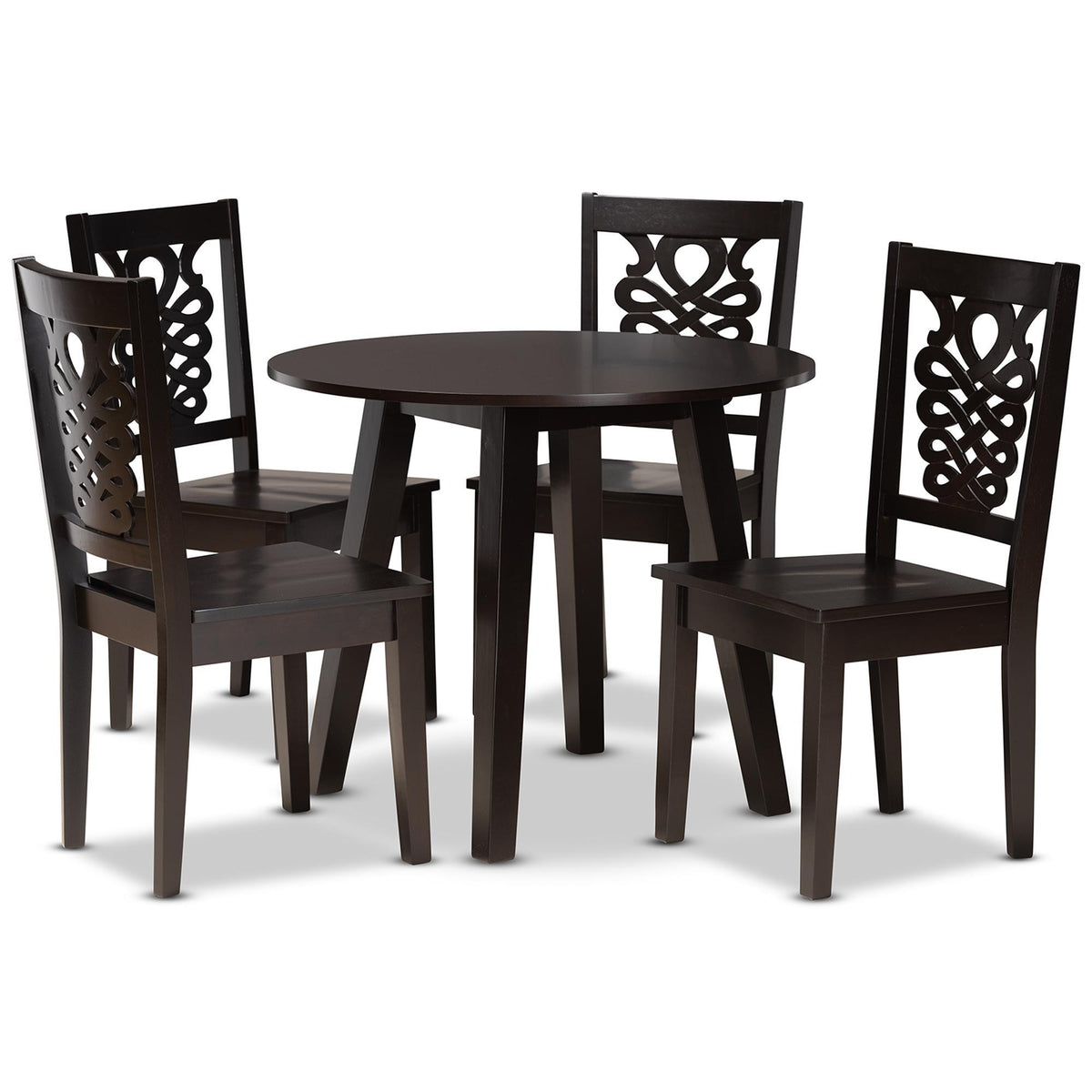 Baxton Studio Mina Modern And Contemporary Transitional Dark Brown Finished Wood 5-Piece Dining Set - Mina-Dark Brown-5PC Dining Set
