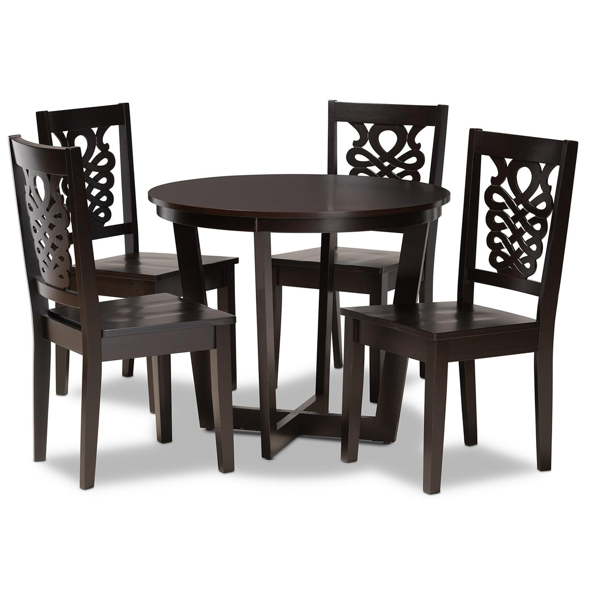 Baxton Studio Salida Modern And Contemporary Transitional Dark Brown Finished Wood 5-Piece Dining Set - Salida-Dark Brown-5PC Dining Set