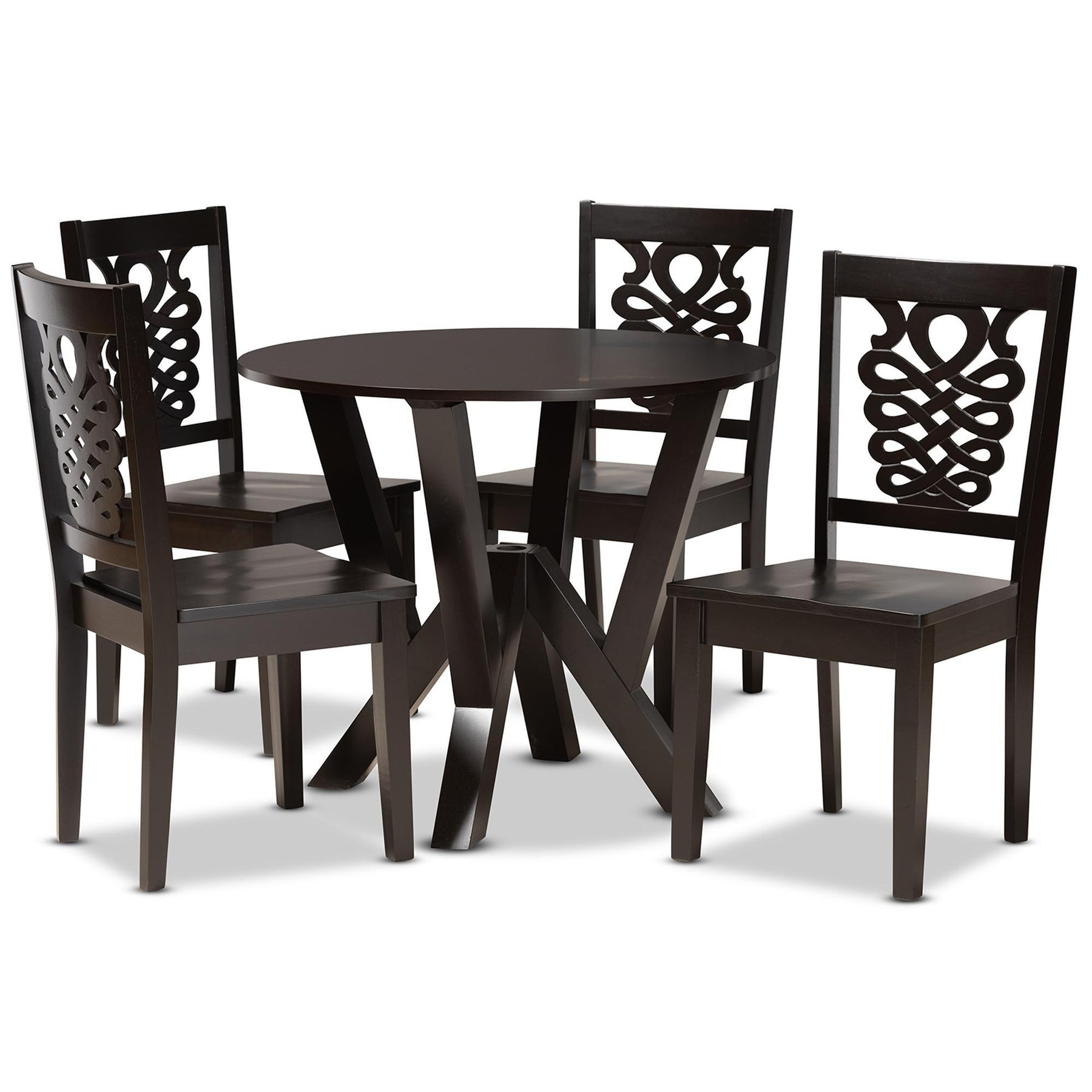 Baxton Studio Valda Modern And Contemporary Transitional Dark Brown Finished Wood 5-Piece Dining Set - Valda-Dark Brown-5PC Dining Set