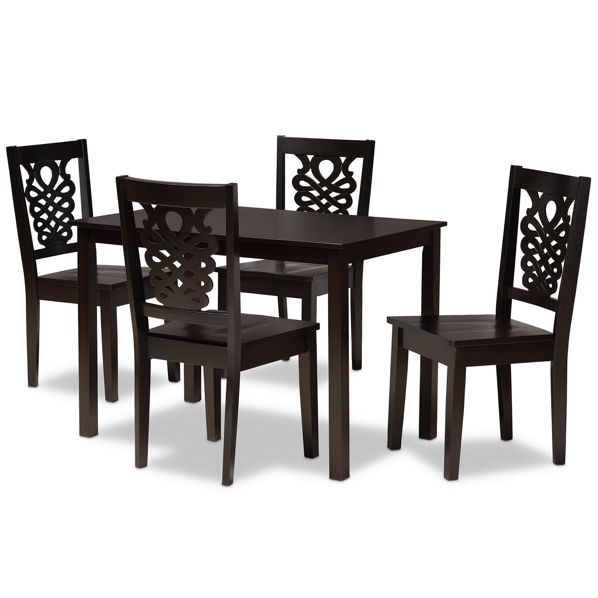 Baxton Studio Luisa Modern And Contemporary Transitional Dark Brown Finished Wood 5-Piece Dining Set - Luisa-Dark Brown-5PC Dining Set