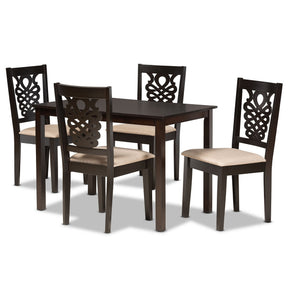 Baxton Studio Gervais Modern and Contemporary Sand Fabric Upholstered and Dark Brown Finished Wood 5-Piece Dining Set Baxton Studio-Dining Sets-Minimal And Modern - 1