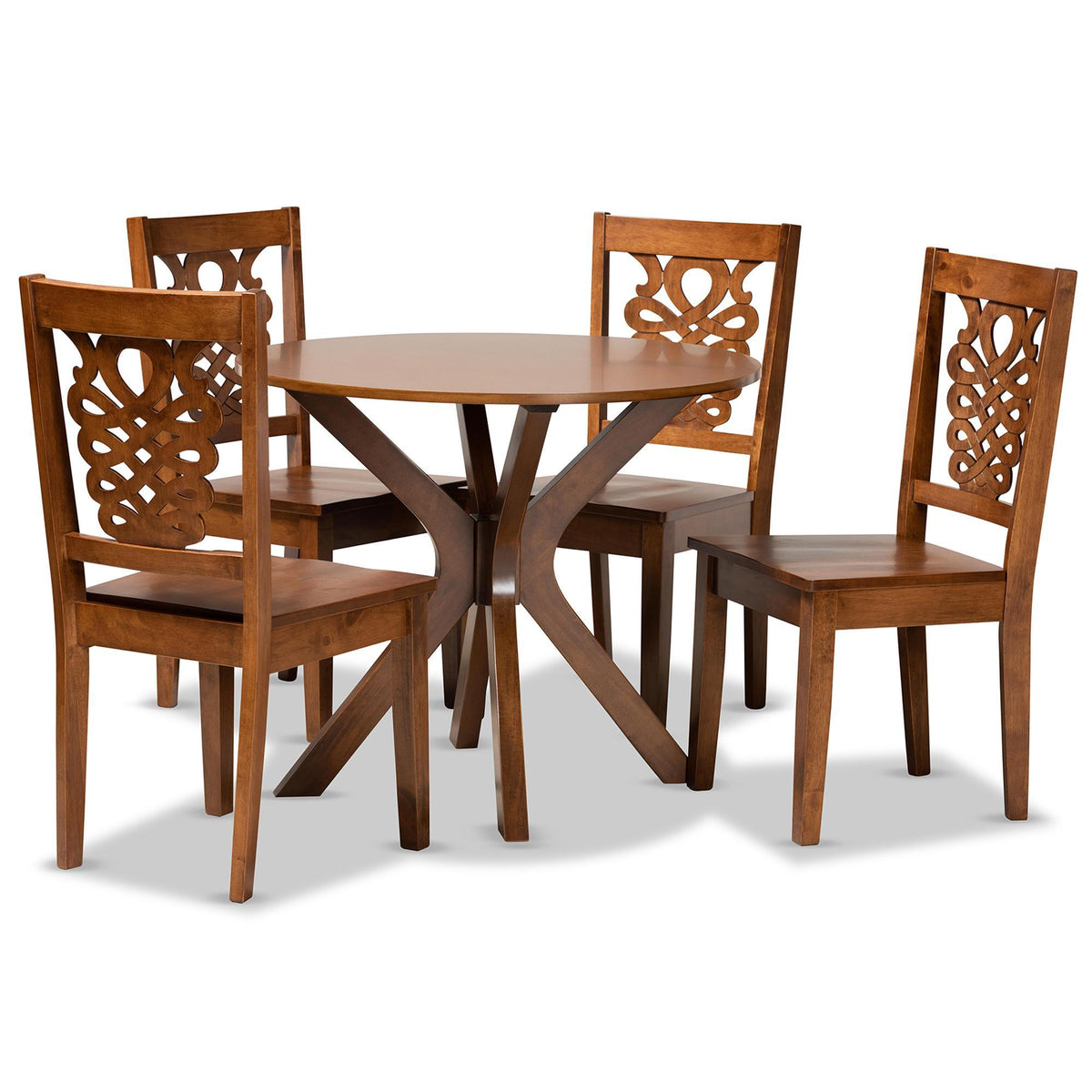 Baxton Studio Liese Modern And Contemporary Transitional Walnut Brown Finished Wood 5-Piece Dining Set - Liese-Walnut-5PC Dining Set