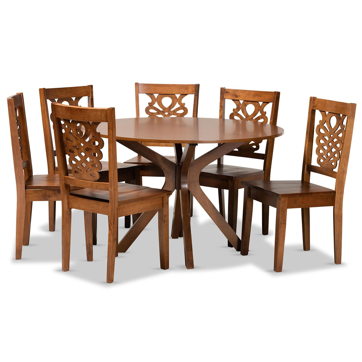 Baxton Studio Liese Modern And Contemporary Transitional Walnut Brown Finished Wood 7-Piece Dining Set - Liese-Walnut-7PC Dining Set