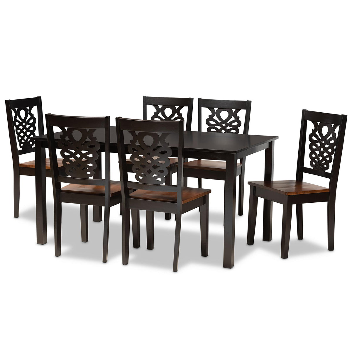 Baxton Studio Luisa Modern And Contemporary Two-Tone Dark Brown And Walnut Brown Finished Wood 7-Piece Dining Set - Luisa-Dark Brown/Walnut-7PC Dining Set