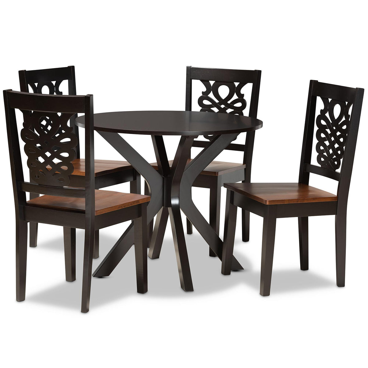 Baxton Studio Liese Modern And Contemporary Transitional Two-Tone Dark Brown And Walnut Brown Finished Wood 5-Piece Dining Set - Liese-Dark Brown/Walnut-5PC Dining Set