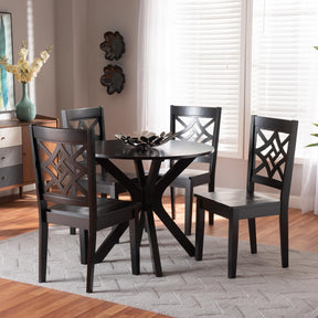 Baxton Studio Miela Modern And Contemporary Dark Brown Finished Wood 5-Piece Dining Set - Miela-Dark Brown-5PC Dining Set