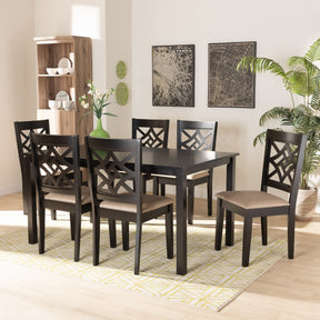 Baxton Studio Nicolette Modern and Contemporary Sand Fabric Upholstered and Dark Brown Finished Wood 7-Piece Dining Set