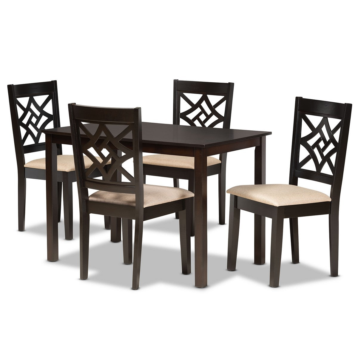 Baxton Studio Nicolette Modern and Contemporary Sand Fabric Upholstered and Dark Brown Finished Wood 5-Piece Dining Set Baxton Studio-Dining Sets-Minimal And Modern - 1