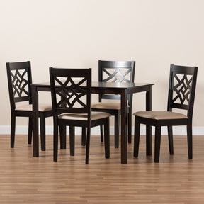 Baxton Studio Nicolette Modern and Contemporary Sand Fabric Upholstered and Dark Brown Finished Wood 5-Piece Dining Set