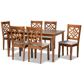 Baxton Studio Nicolette Modern and Contemporary Grey Fabric Upholstered and Walnut Brown Finished Wood 7-Piece Dining Set Baxton Studio-Dining Sets-Minimal And Modern - 1