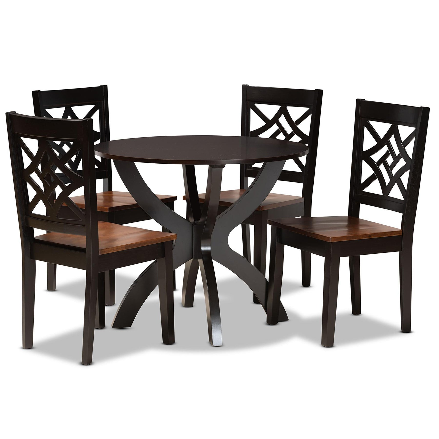 Baxton Studio Anila Modern And Contemporary Two-Tone Dark Brown And Walnut Brown Finished Wood 5-Piece Dining Set - Anila-Dark Brown/Walnut-5PC Dining Set