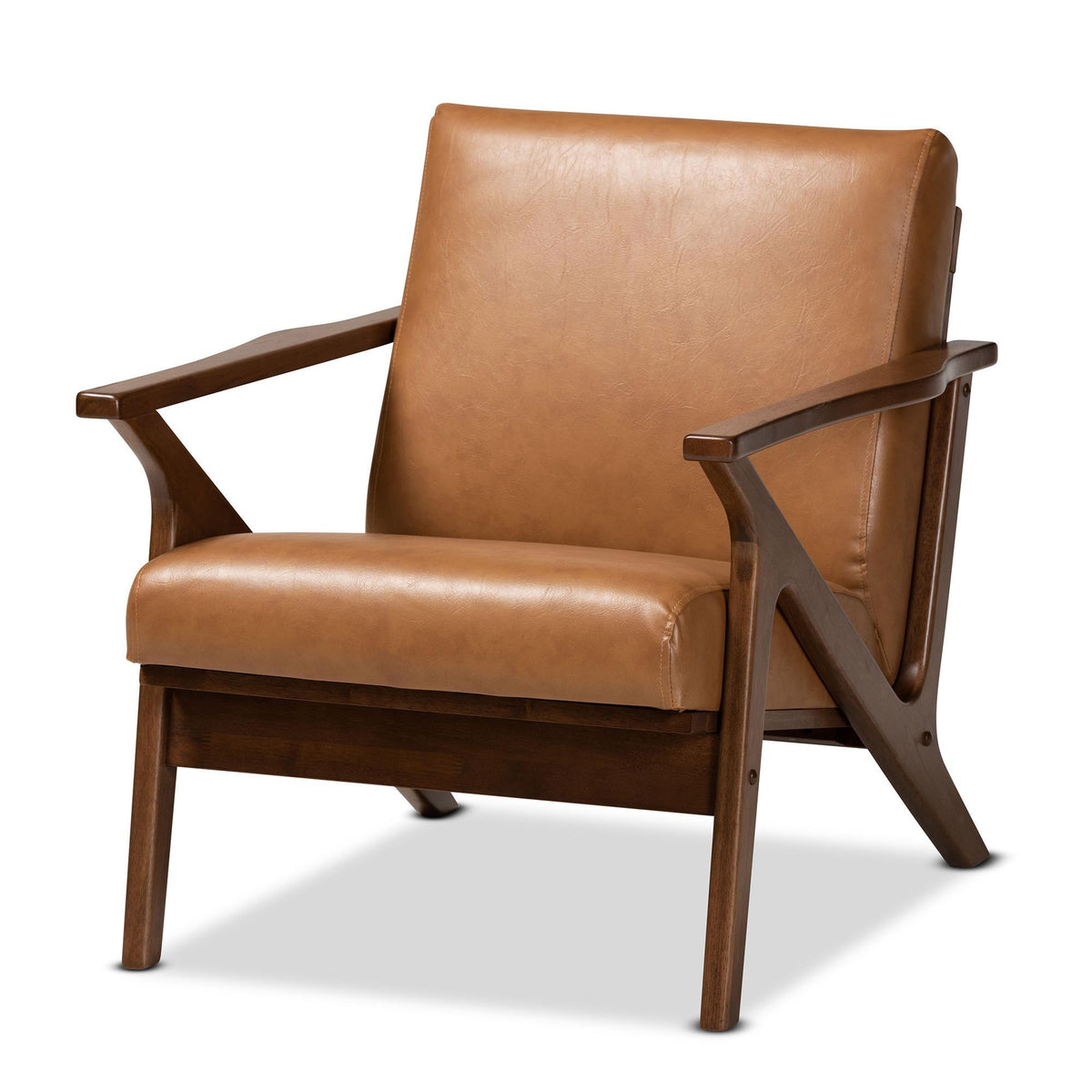 Baxton Studio Bianca Mid-Century Modern Walnut Brown Finished Wood And Tan Faux Leather Effect Lounge Chair - Bianca-Tan/Walnut Brown-CC
