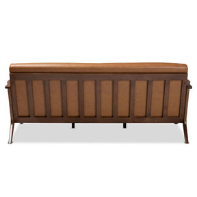 Baxton Studio Bianca Mid-Century Modern Walnut Brown Finished Wood And Tan Faux Leather Effect Sofa - Bianca-Tan/Walnut Brown-SF