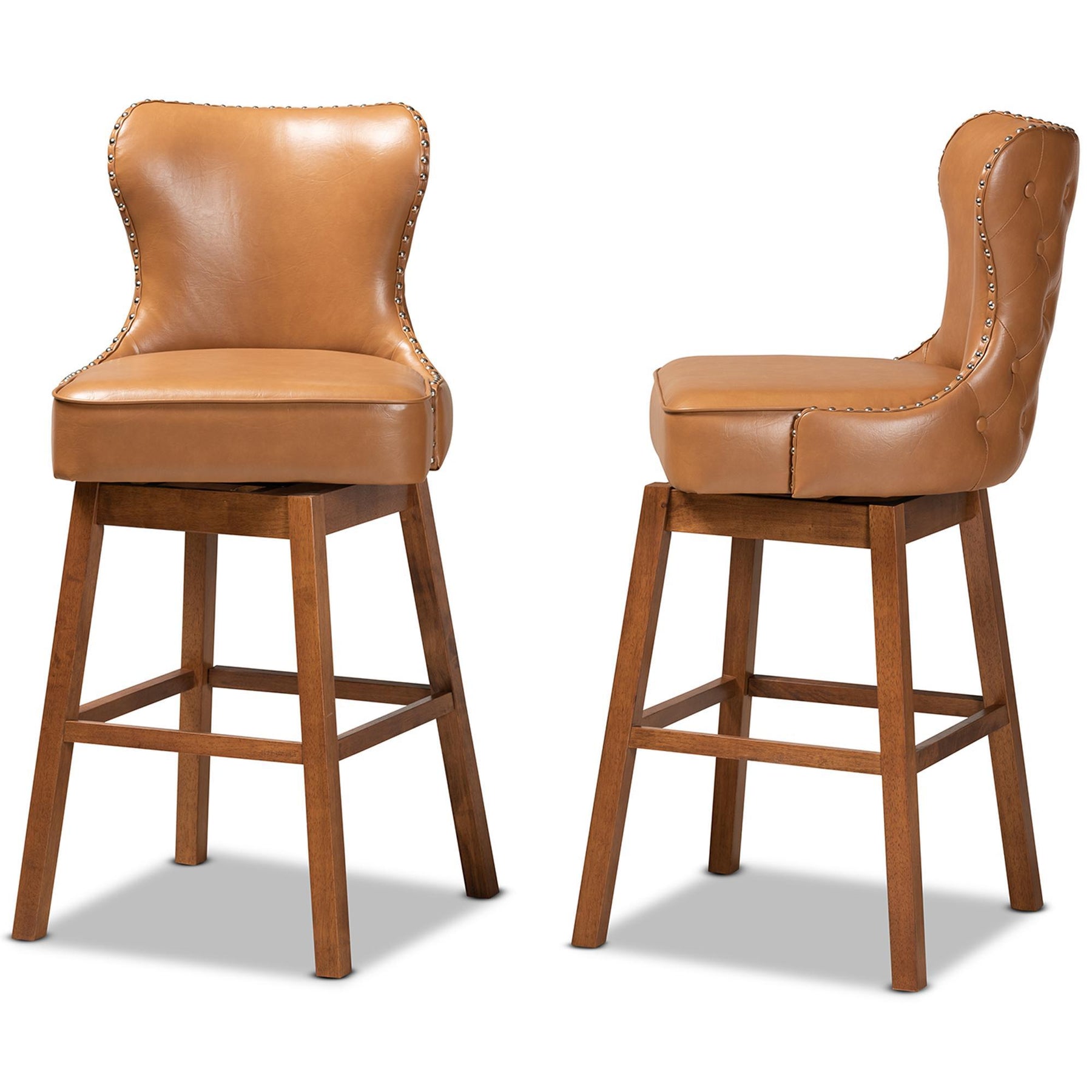 Baxton Studio Gradisca Modern And Contemporary Tan Faux Leather Upholstered And Walnut Brown Finished Wood 2-Piece Swivel Bar Stool Set - BBT5246B-Tan/Walnut-BS