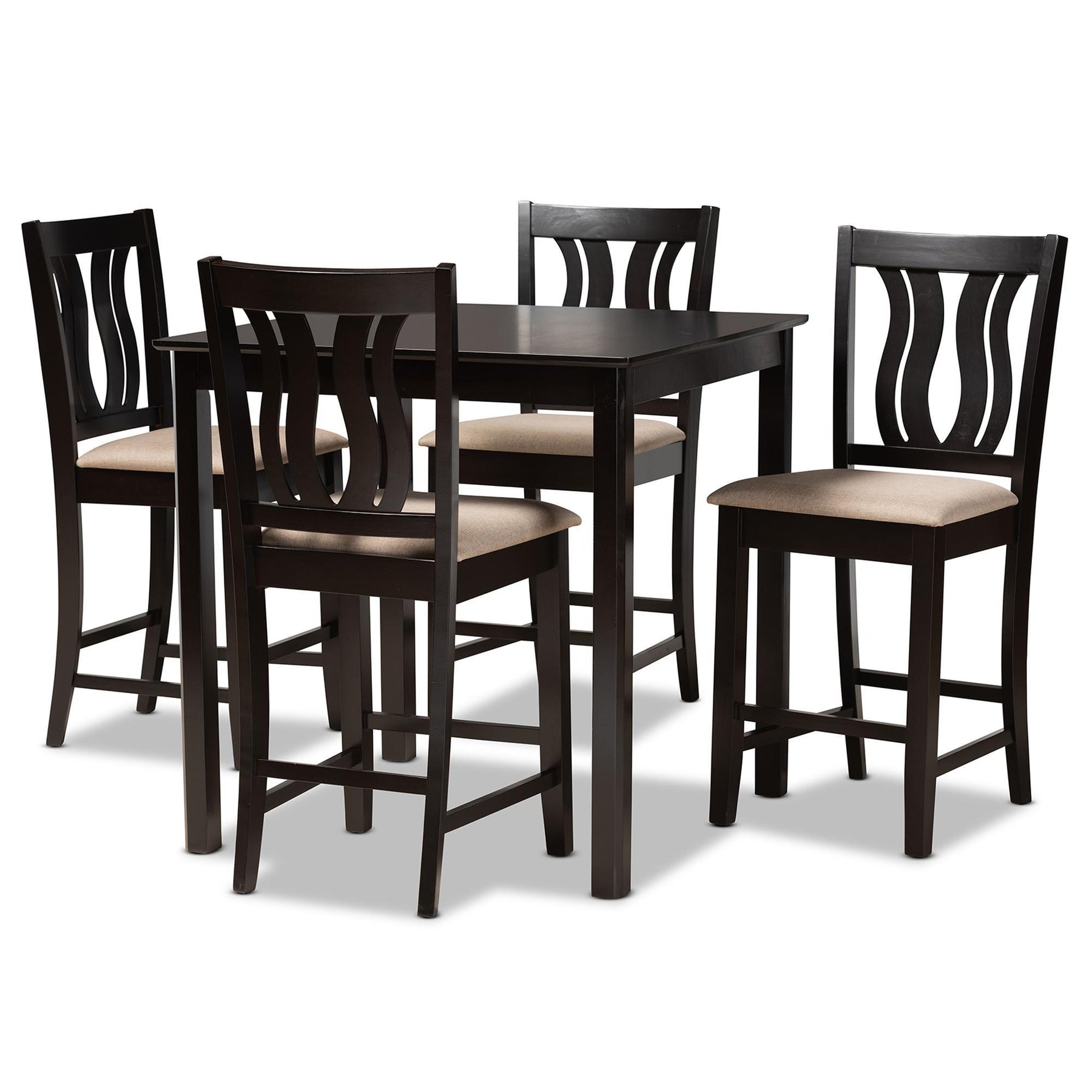 Baxton Studio Fenton Modern And Contemporary Transitional Sand Fabric Upholstered And Dark Brown Finished Wood 5-Piece Pub Set - RH338P-Sand/Dark Brown-5PC Pub Set